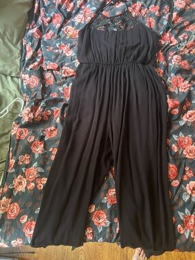 Gianni Bini Black Lace-Trim Wide-Leg Jumpsuit